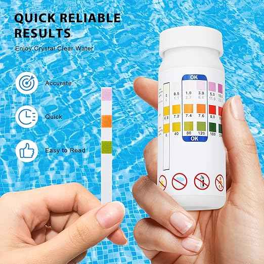 Pool Test Strips - 3-in-1 Pool Water Testing Kit for Chlorine/Bromine, pH, Alkalinity - Easy and Accurate Hot Tub Test Strips for Swimming Pools & Spas - 50 Strips