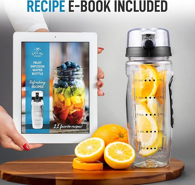 Zulay Fruit Infuser Water Bottle - 34oz - Leakproof With Full-Length Infusion Rod - Men Women's Ideal Fitness Gift Or For Gym, Camping