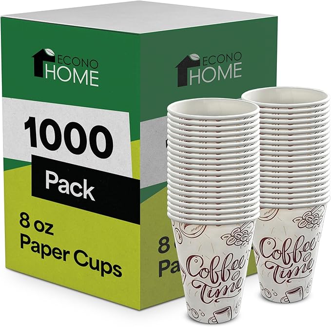 EconoHome 8 oz 1000 Pack Disposable Coffee Paper Cups - Paper Cups for Hot and Cold Drinks, Tea, Water, and Juice