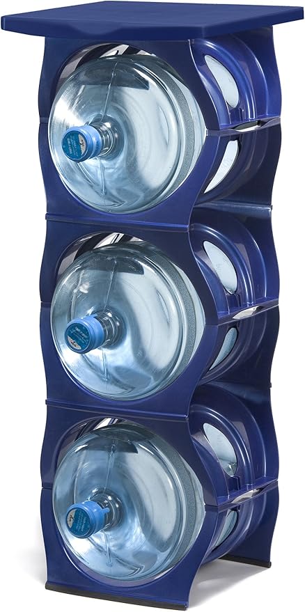 Bariboo Stackable Water Bottle Storage Rack Best Water Jugs 5 Gallon Organizer. Jug Holder for Kitchen, Cabinet and Office Organizing. Reinforced Polypropylene (Blue, 3 No Shelf)