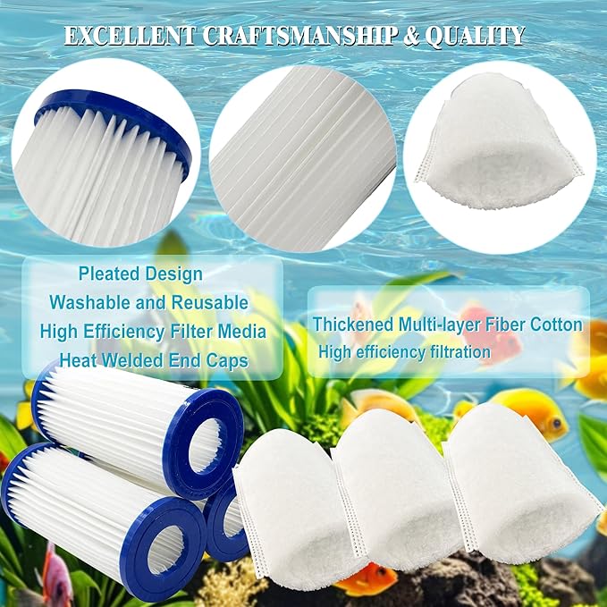 3 Pack Replacement Micron Cartridges, 3 JH Floss Sleeves, and 3 Foam Gaskets for MarineLand Magnum Polishing Internal Canister Filter; Micron Cartridge PA0140, ML90769 Rite-Size JH Floss Sleeve - AquaVibe