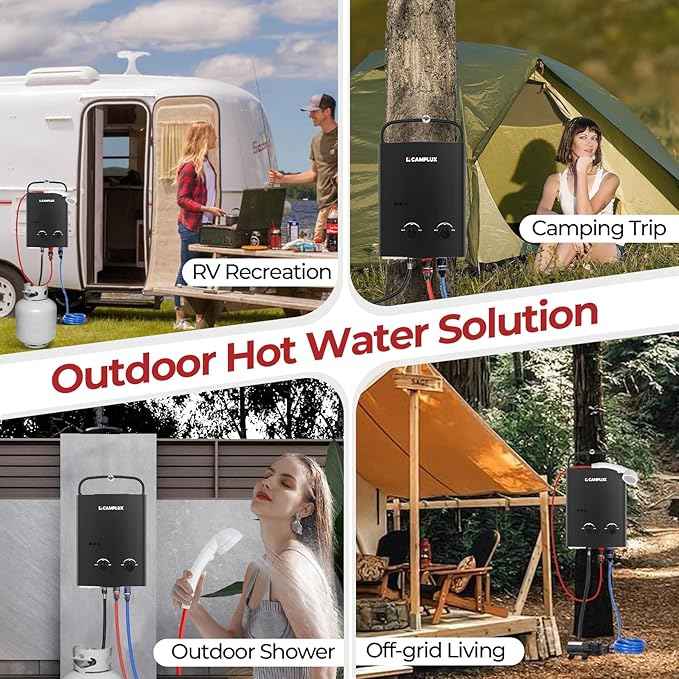 CAMPLUX 5L Portable Propane Gas Tankless Water Heater, 1.32 GPM Tankless Water Heater With 1.2 GPM Water Pump, AY132BP43, Black