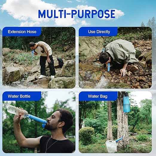 Greeshow Portable Water Filter Straw, Personal Water Filtration System, Replaceable Filter Cartridge, Outdoor Water Purifier Emergency Survival Gear for Hiking Camping Backpacking, GS-28H1, 1 Pack