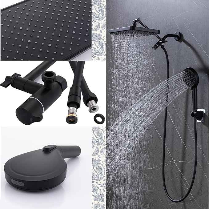Black Large High Pressure Filtered Shower Head with Handheld, 14" Rain ShowerHead and 10 Spray Handheld with Filter, Upgrade Dual Shower for Couples Bathroom Accessories and Hard Water