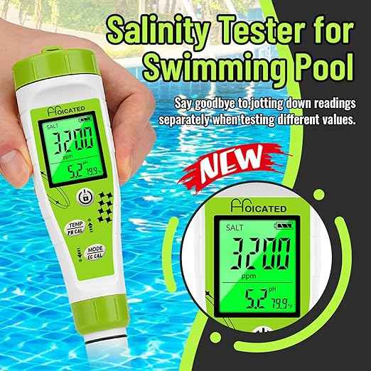 Salt Tester pH Meter for Aquarium Fish Tank Koi Pond Simultaneous Screen Salinity Meter for Saltwater Pool Hot Tub EC Tester for Hydroponics TDS Meter for Drinking Water