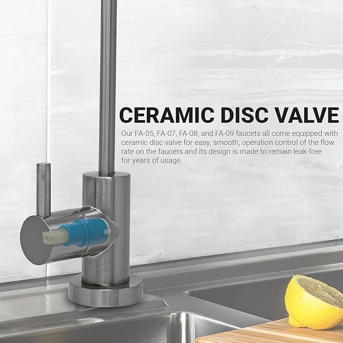 Non Air Gap RO Drinking Water Filtration System Water Dispenser Spout (Brushed Nickel) Euro Style with Drinking Water Faucet Wrench. NSF Certified.