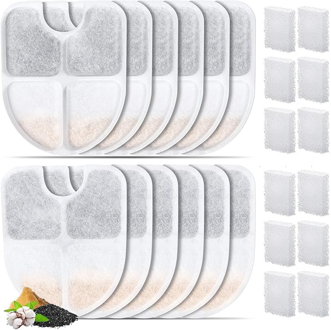 12 Packs Dog Water Fountain Filters for 3Gal/12L Dog Water Dispenser(FN-W13), GISOFIK Pet Fountain Filter, 4 Layer Filtration Replacement Filter, 12 Pump Filters