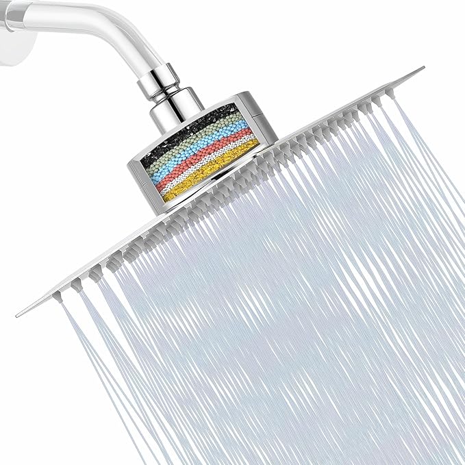 Filtered Shower Head, Stainless Steel High Pressure Shower Head with 15 Stage Hard Water Filter Cartridge for Remove Chlorine and Harmful Substances(Chrome,8")
