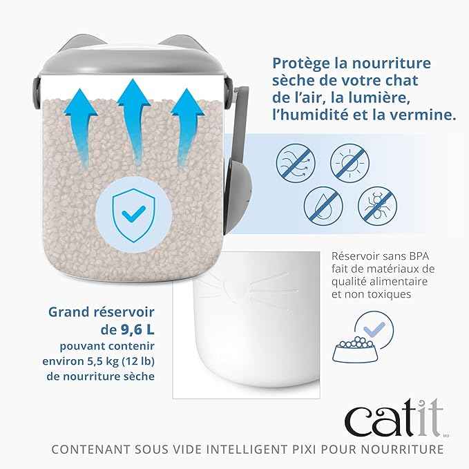 Catit PIXI Smart Vacuum Food Container – Airtight Cat Food Storage with Auto Vacuum Seal, BPA-Free, Energy Efficient, Whimsical Cat Design & Scoop