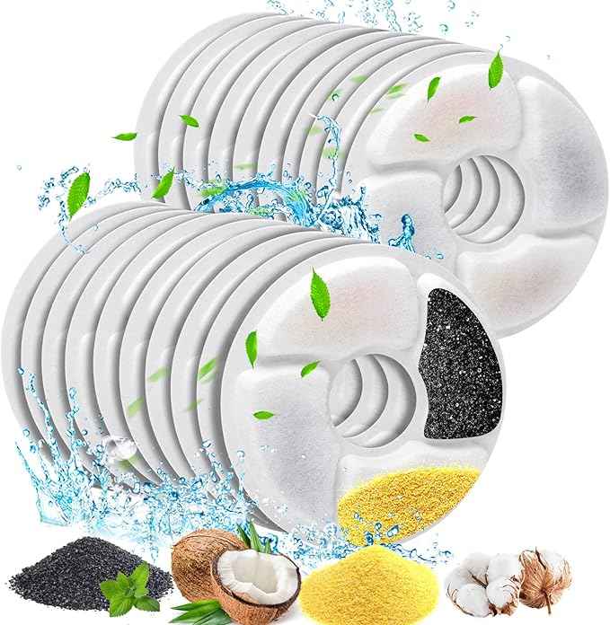 Cat Pet Water Fountain Filters, 5 inch Dog Fountain Activated Carbon Filters Replacement, Compatible with Cats and Dogs Automatic Water Dispenser (20pcs)