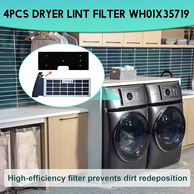 4PCS WH01X35719 Lint Filter Replacement for GE Profile Washer Dryer Combo, Dryer Lint Filter Replacement PFQ97HSPVDS - Hand Washable and Reusable - AquaVibe