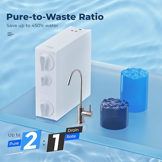 iSpring RO500AK-BN Reverse Osmosis Water Filter, NSF 58 Certified, 500 GPD Tankless Under Sink RO System, Natural pH Alkaline Remineralization, 2:1 Pure to Drain Ratio, Brushed Nickel Faucet