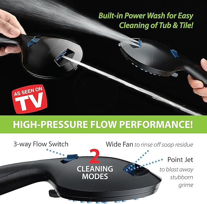 Hotel Spa AquaCare As-Seen-On-TV High Pressure Handheld/Rain 50-mode 3-way Shower Head Combo with Adjustable Arm - Anti-clog Nozzles, Tub & Pet Power Wash, 6 ft. Hose, Rubbed Bronze Finish