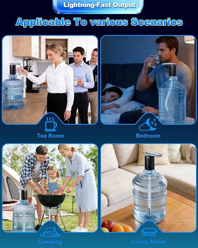 Highest-Output Water Pump for 1/2/3/5 Gallon Bottle, Electric USB C Water Dispenser Whisper-Quiet,Portable Automatic Drinking Jug Pump Rechargeable for Camping Home Office RV Travel