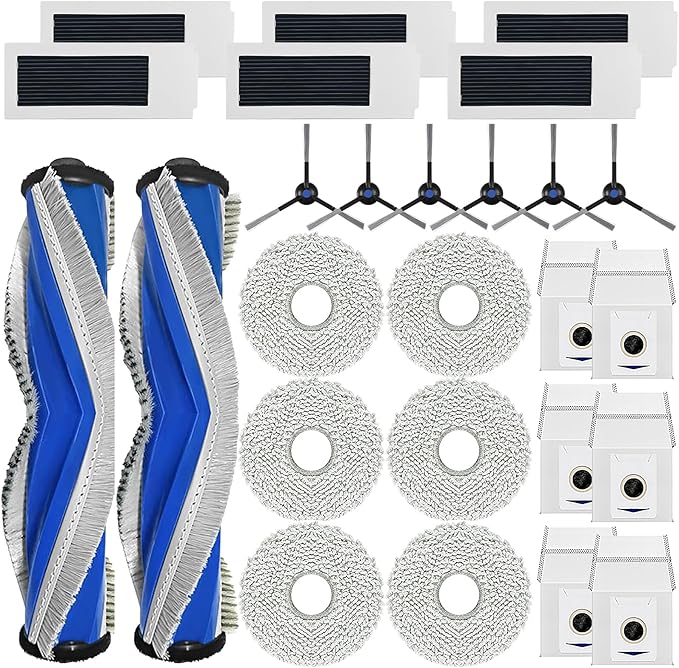 Replacement Accessories Compatible with Yeedi M12 Ultra Plus/ M12 PRO+ Robot Vacuum Cleaner.（2 Main Brush,6 Side Brushes,6 Hepa Filters,6 Mop Pads,6 dust Bags） - AquaVibe