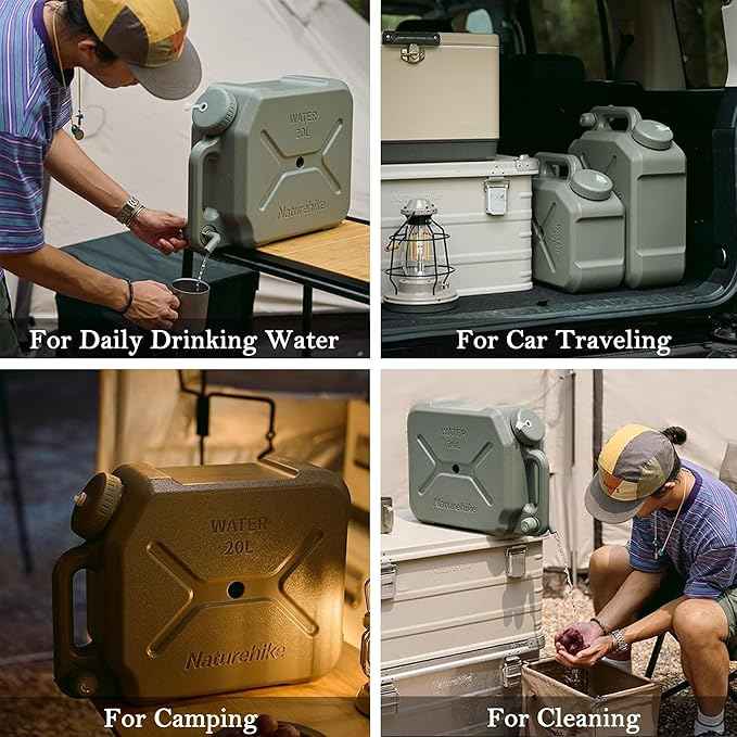 Naturehike Large Camping Water Container with Spigot, Truly No Leakage Emergency Water Tank - Khaki, 5.28 Gallon