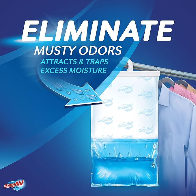 DampRid Fresh Scent Hanging Moisture Absorber, 1 Pound (Pack of 3) - Eliminates Musty Odors for Fresher, Cleaner Air, Ideal for Closet, 14% More Moisture Absorbing Power*- Blue