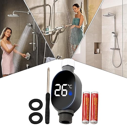 Shower Water Temperature Monitor - Real Time Visual Monitoring, LED Digital Display, Smart Water Temperature Indicator for Kids Bath, Safe Bathroom Accessory for Home Dormitory Hotel Apartment