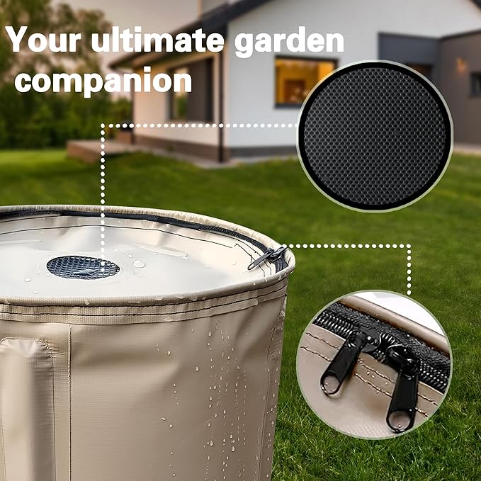 250L/66 Gallons Suaito Outdoor Collapsible Rain Water Barrel with Mesh Cover, Rainwater Collect System Water Storage Tank Collapsible Rain Barrel Weather-Resistant Garden Portable Water Tank