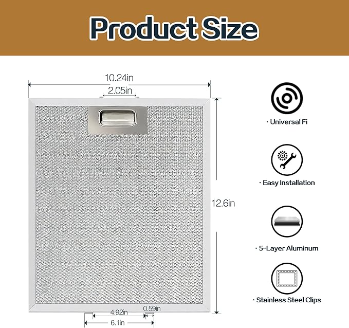 3-Pack Universal 12-5/9" x 10-1/5" Range Hood Aluminum Filter Mesh Screen Replacement for Most Kitchen Ventilation Systems - AquaVibe
