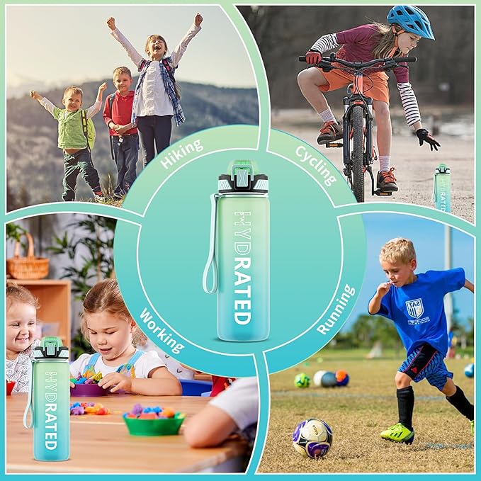 Water Bottle with Straw, 27oz Motivational Water Bottles with Time Marker to Drink, Tritan BPA Free, 750ml Sports Water Bottle with Carry Strap LeakProof for School Fitness Outdoor (1Pack)
