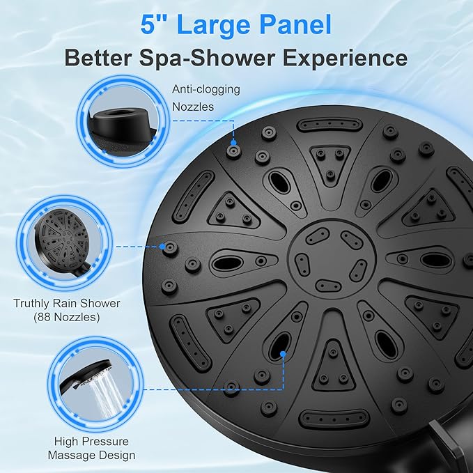 Filtered Shower Head with Handheld, FunnyAir Filtered Shower Head with 3-PCS Filters For Hard Water, 10-Spray Modes 5" High Pressure Black Shower Head, 2 Built-in Power Jets Shower Heads, Black