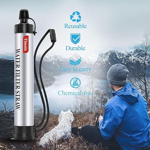 Timain 4-Stage Filtration,High Flow Rate Water Filter Straw,Water Purifier Survival for Emergency Kits,Travel,Camping, Hiking,Fishing,Hunting (1)