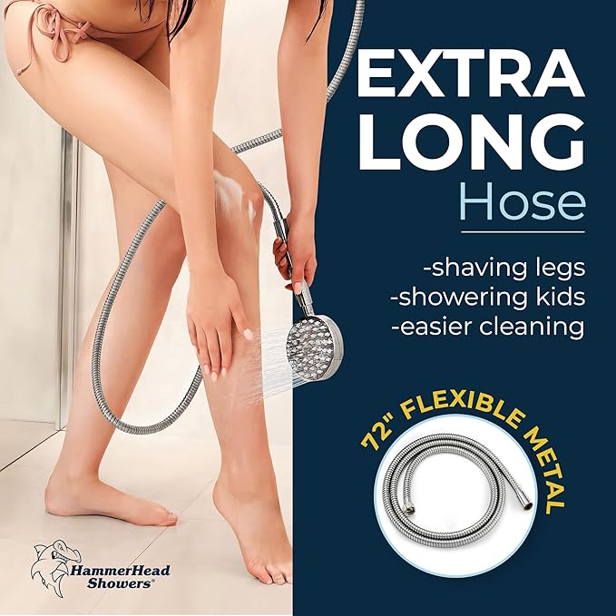 HammerHead Showers® Solid Metal Handheld Shower Head with Hose and Brass Holder - BRUSHED NICKEL - 2.5 GPM High Pressure Shower Heads with Adjustable Shower Wand Bracket - 6ft Flexible Extension