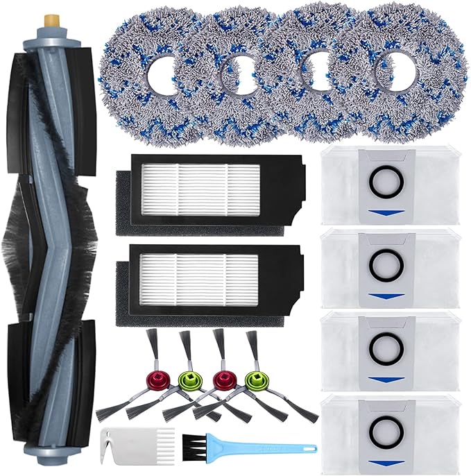 GYLBF Accessories Kit for Ecovacs Deebot X1 Omni, Replacement Parts for Ecovacs Deebot X1 Turbo Vacuum Cleaner, 1 Main Brush, 2 HEPA Filters, 4 Sidebrushes, 4 Mop Pads, 4 Dust Bags - AquaVibe