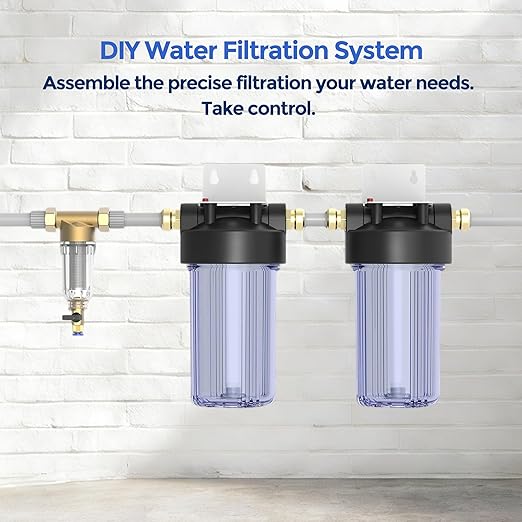 Whole House Water Filter Housing (WH-C10HD), 10" x 4.5" Sediment etc Filter Universal Housing, Pre-Filtration System for Well and City Water, 1" NPT Port, Pressure Release(Clear Housing)