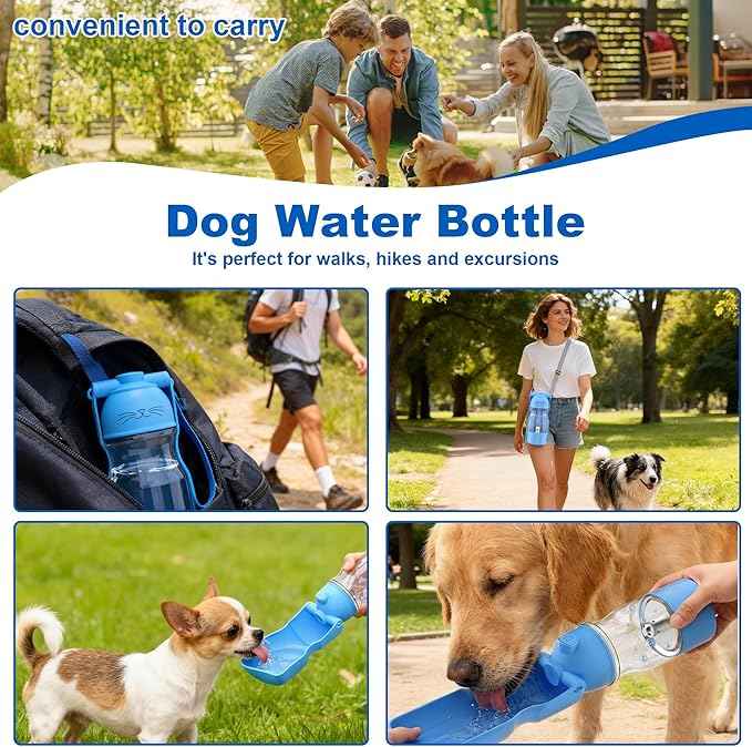 Portable Dog Water Bottle with Ozone Purification - Active Oxygen Puppy Water Bowl & Dispenser for Travel, (A-013B-blue)