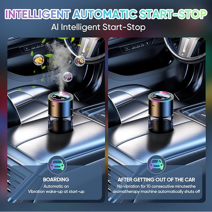 Smart Car Air Freshener Diffuser 180ML Large Capacity, 270-Day Essential Oil Rechargeable Auto On/Off with 7-Color Light & Star Projection for Home Office, Cologne Scent