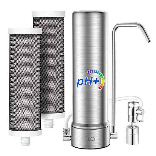 LCF Alkaline Countertop Water Filter, 𝐒𝐢𝐥𝐯𝐞𝐫 𝐈𝐨𝐧𝐬 Enhanced 6-Stage Stainless Steel Water Filter for Sink Faucet, Reduces Heavy Metals, Bad Taste & 99% Chlorine, 16,000 Gallons(2 Filters) - AquaVibe