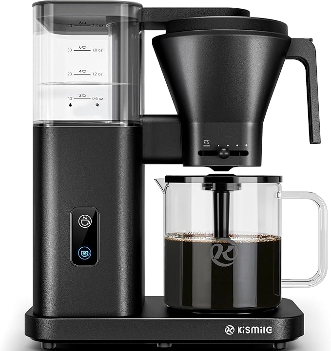 Kismile 8 Cup Drip Coffee Maker Machine, Pour Over Coffee Brew with 3s Instant Heat 197-205℉, Removable Water Tank, Adjustable Flow Control, Deep Cold Brew & Keep Warm 40 Min, Easy to Clean(Black)