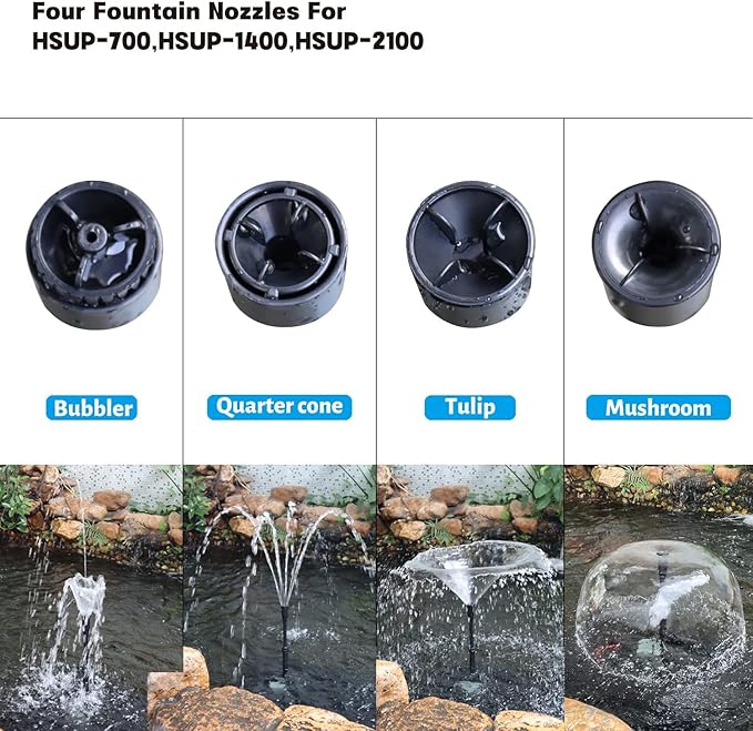 WaterRebirth HSUP2100F Versatile Submersible Pump - Fountain Jets for Ponds, Fish Tanks, Water Gardens - Aquarium & Pond Pump (2100L/H) - AquaVibe