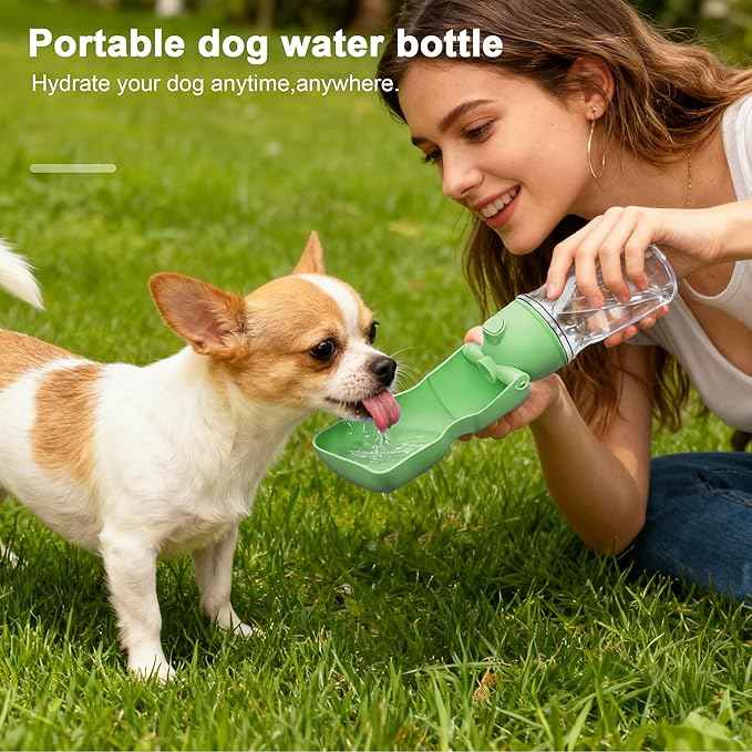Dog Water Bottle, Portable Leak-Proof Water Dispenser with Drinking Bowl for Dogs and Cats, Travel Puppy Fountain Pet Water Bottle for Hiking Walking Outdoor(A012B-Green)