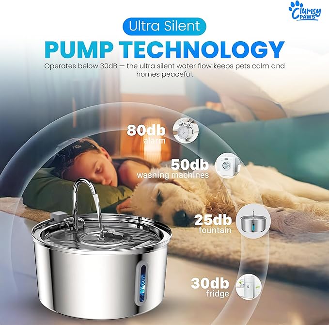 Wireless Cat Water Fountain Stainless Steel, 4L Automatic Water Dispenser for Dogs, Cats & Other pet, Quiet Filtered Drinking Fountain with Dual Water Outlets and USB Power for Indoor Use