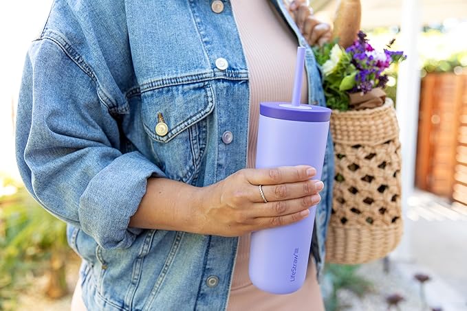 LifeStraw Go Series Tumbler – Double Wall Insulated Stainless Steel Water Filter, Thistle Purple, Designed for Everyday Use, Removes Bacteria, Parasites, Microplastics, and Improves Taste