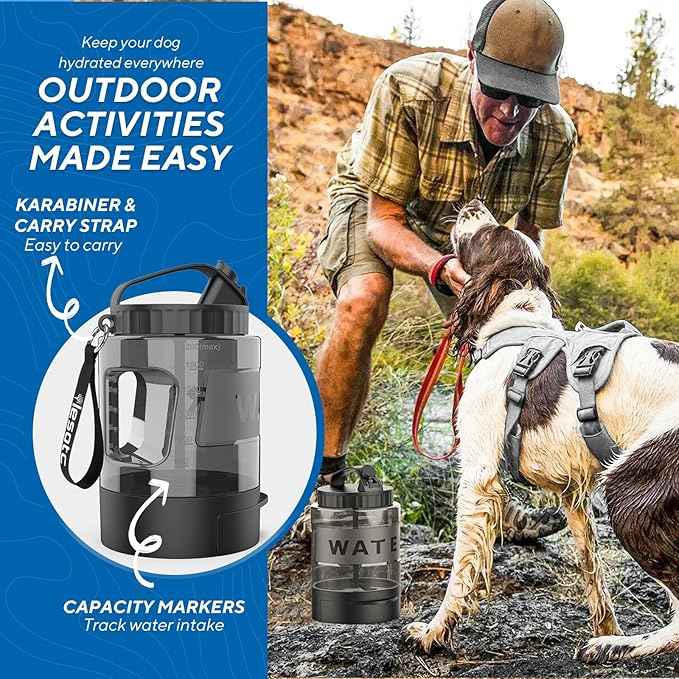 lesotc Portable Dog Travel Water Bottle, 77oz Large Travel Water Bowl for Dogs Camping Hiking Beach Hunting Essentials, Big Pet Bottles Bowl Water Dispenser for On The Go Park Car Walking Accessories