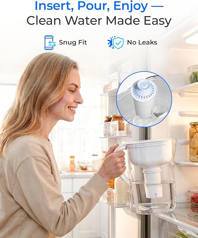 Waterdrop Alkaline Water Filter, Filter Replacement for Brita® Pitchers and Dispensers, 2 Months, 3-Pcak, Mineralized Alkaline Water, Increases Water PH
