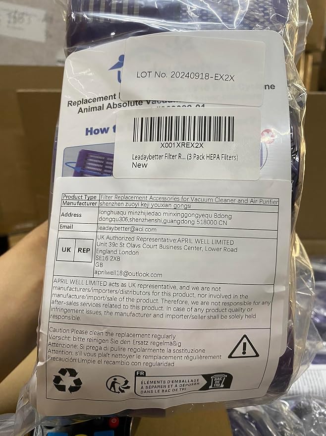 Leadaybetter Filter Replacements for Dyson V10 Animal V10 Cyclone Series V10 Absolute V10 Total Clean SV12 Cordless Stick Vacuum Cleaner, Compare to Part # 969082-01 (3 Pack HEPA Filters) - AquaVibe