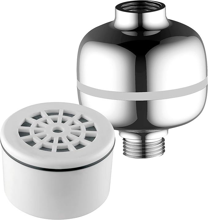 Advanced High Intensity Super Compact Universal Shower Filter with Replaceable Enriched KDF Shower Filter Cartridge by Hotel Spa AquaCare. Use with Any Shower Head, Handshower Or 3-Way Shower Combo