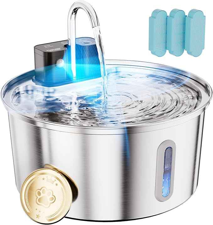 Wireless Cat Water Fountain - 108oz/3.2L Automatic Cat Water Fountain Cordless, Stainless Steel Battery Operated Pet Fountain Rechargeable Water Dispenser for Cats, Dogs, Multiple Pets