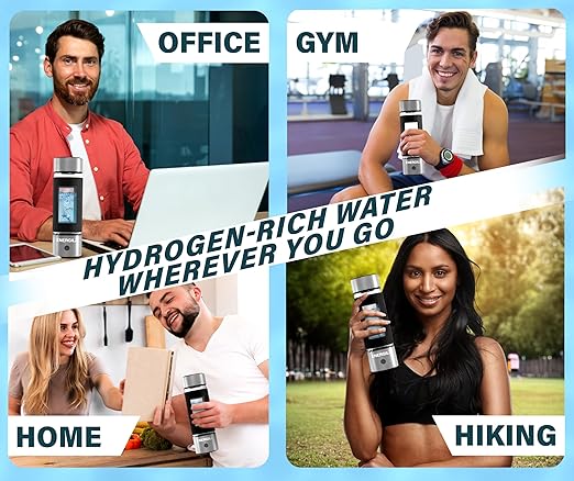 Silver+ Black Hydrogen Water Bottles – 16 oz, SPE & PEM Hydrogen Ionizer Water Bottle, 3000 ppb, Silicone Protection Hydrogen Water Generator