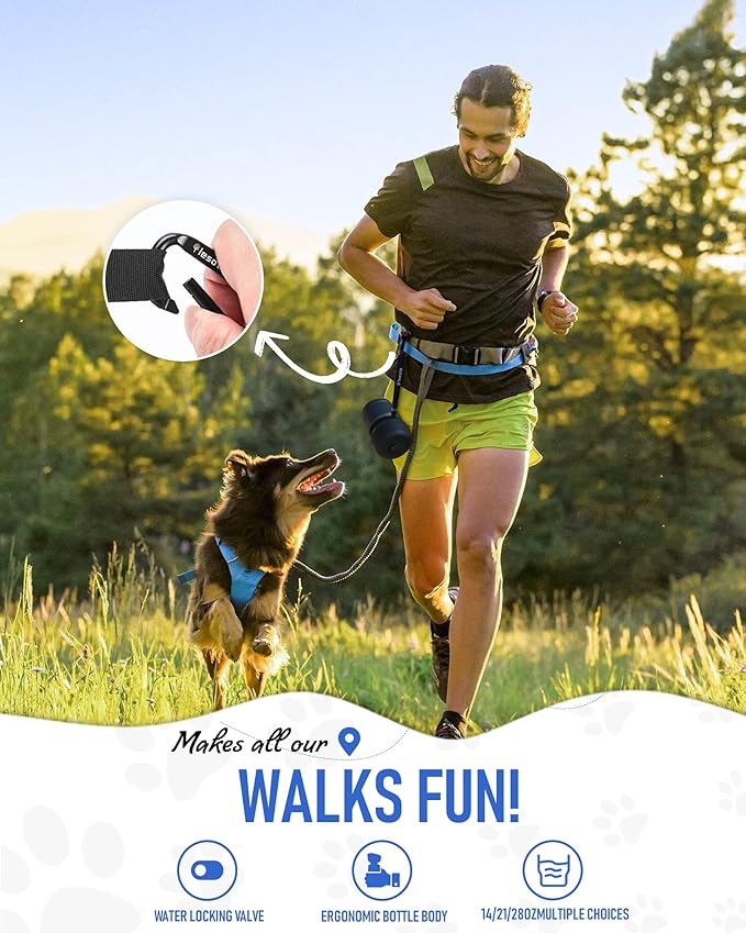 Lesotc Dog Water Bottle, Portable Water Dispenser with Travel Water Bowl, Leak Proof Pet Travel Squeeze Bottle, Puppy Essentials Dog Stuff Accessories for Outdoor Walking, Hiking, Camping - AquaVibe