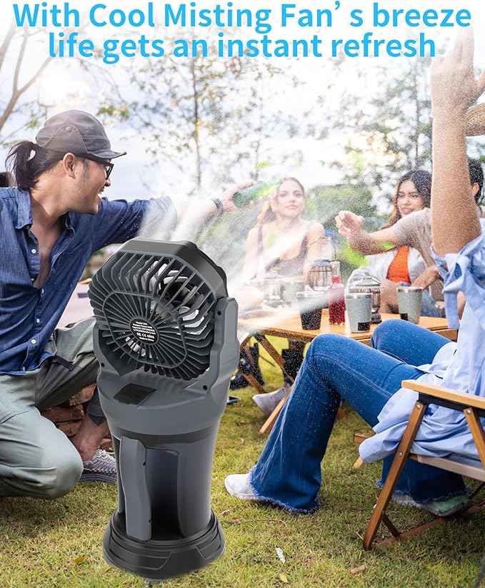 AVV Portable Misting Fan with RGB Ambient Light- 2L Water Tank, 4 Speeds & Spray Mist Fan, 30000mAh Rechargeable Misting Fans for Outdoor/Indoor Fans for Camping, Patio, Garden, Grey-Black