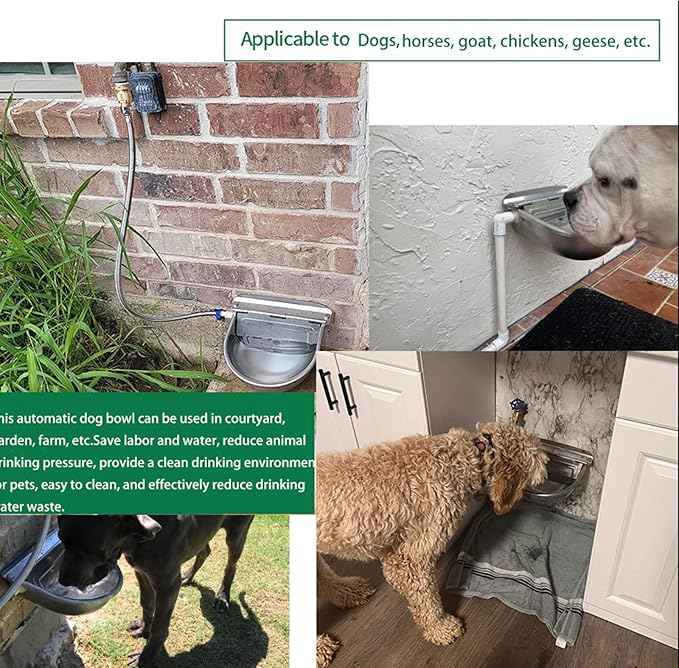 304 Stainless Steel Automatic Livestock Waterer with Float Valve and 39 inch Water Hose(one end 3/4''), Automatic Animal Water Bowl for Dogs,Horse,Calf,Chicken,Goat, Livestock Horse Waterer Dispenser