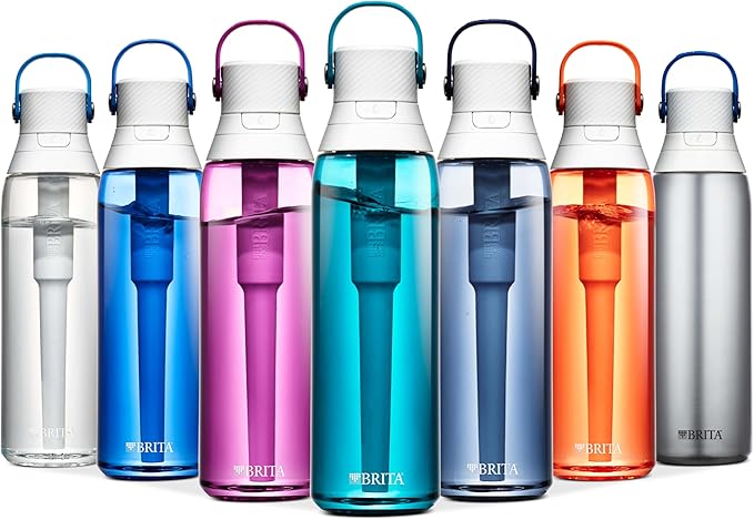 Brita Hard-Sided Plastic Premium Filtering Water Bottle, BPA-Free, Reusable, Replaces 300 Plastic Water Bottles, Filter Lasts 2 Months or 40 Gallons, Includes 1 Filter, Sea Glass - 26 oz