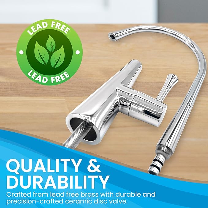 Metpure Non-airgap Brass RO Faucet Reverse Osmosis Drinking Water Filtration System Water Dispenser Spout. Contemporary Style. Include Wrench and Faucet Adapters. Chrome.