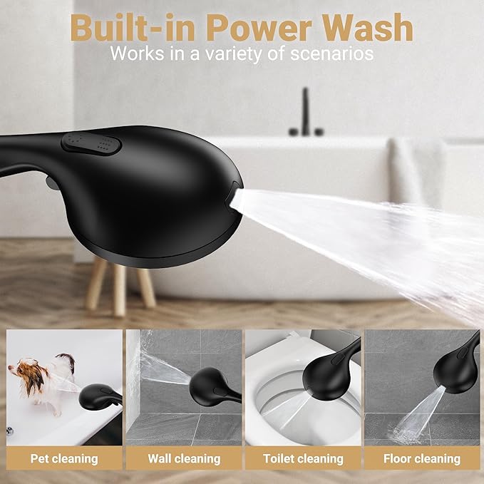 Filtered Shower Head with Handheld, 11.8" Rain Shower Head, High Pressure 10-Function Handheld Shower Head, with 13.6" Adjustable Shower Head Extension Arm, Shower Head Holder Adhesive (Black)